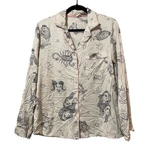 Chelsea Peers White Astrology Print Button Sleep Shirt Womens S Satin Buttons